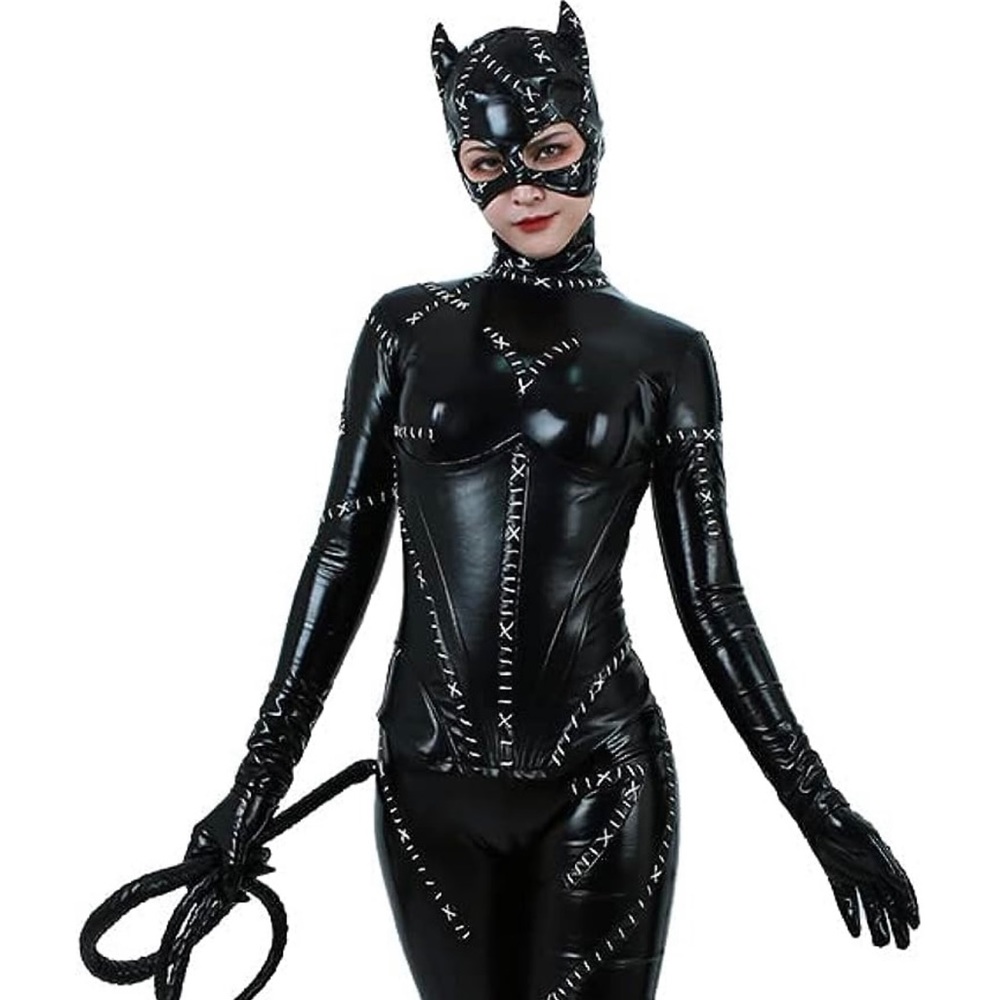 Cosplay cat women Halloween costume, includes whip, headpiece corset & bodysuit